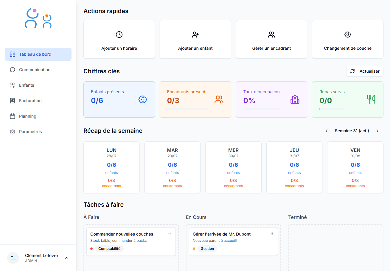 Interface CrecheCare - Simplicité et efficacité